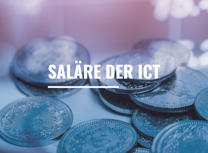 Münzen im Hintergrund in Blautönen. Schriftzug Saläre der ICT.
